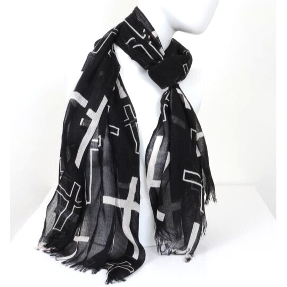 NEW Crosses Oblong 22" X 62" Black White Scarf Shawl Soft, Lightweight